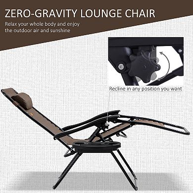 Zero Gravity Lounger Chair Folding Reclining Patio Chair W/ Side Table, Brown
