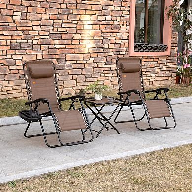 Zero Gravity Lounger Chair Folding Reclining Patio Chair W/ Side Table, Brown