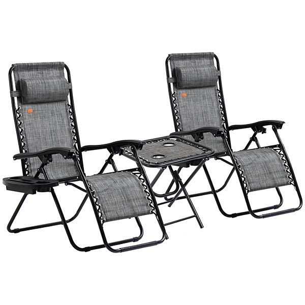Outsunny Zero Gravity Chair Set with Side Table, Adjustable & Folding Reclining Lounge Chairs