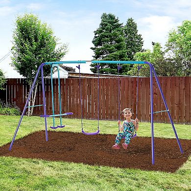 Children's Playground Set, Adjustable Ropes With Metal Frame For Stability