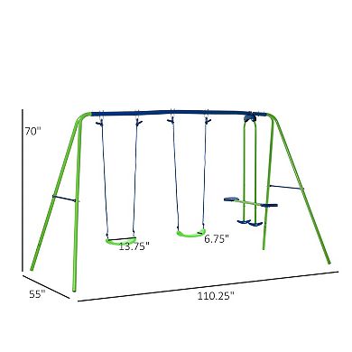 Outsunny Swing Set with Glider Two Swing Seats and Adjustable Height Outdoor Sturdy A Frame Suitable for Playground Backyard Purple