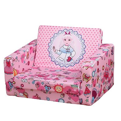 Qaba Kids Fold Out Couch/Chair Lounger with Space Themed Washable Fabric and Removable Cushion for 3 6 Years Old Blue