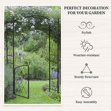 Outsunny 85" x 19" Metal Garden Arch & Gate with Scrollwork for Climbing Vine