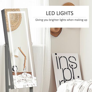 Full Body Mirrored Jewelry Cabinet w/ LED Lights & 5-Tier Storage Shelves