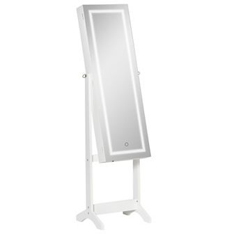 60" Full-length Mirror Jewelry Storage Armoire W/ Lockable Door & Key, White