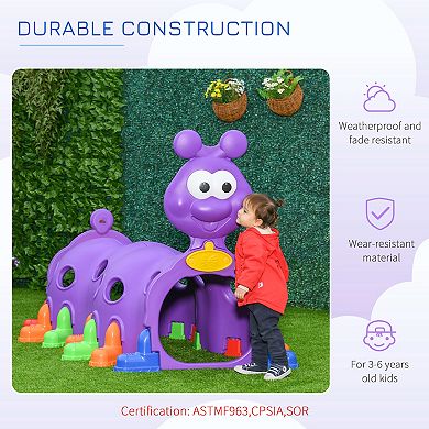 Qaba Caterpillar Play Tunnel Crawling Toy Indoor and Outdoor Kids Tunnel for Ages 3-6, Purple