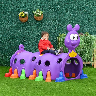 Qaba Caterpillar Play Tunnel Crawling Toy Indoor and Outdoor Kids Tunnel for Ages 3-6, Purple