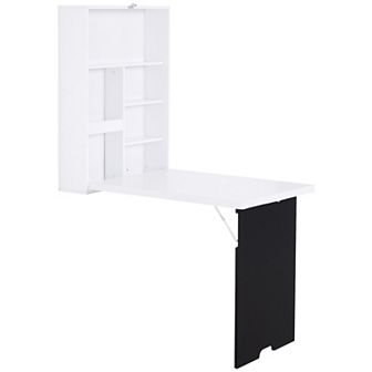 HOMCOM Wall Mounted Foldable Desk for Writing or Computer with a Blackboard for Notes Book Storage and Space Saving