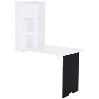 HOMCOM Wall Mounted Foldable Desk for Writing or Computer with a Blackboard for Notes Book Storage and Space Saving