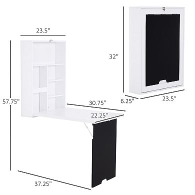 HOMCOM Wall Mounted Foldable Desk for Writing or Computer with a Blackboard for Notes Book Storage and Space Saving