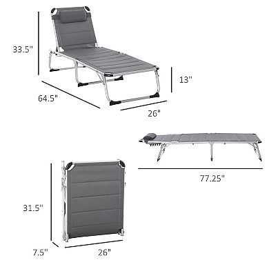 Folding Outdoor Relaxing Chaise Sun Bathing Chair W/ Comfortable Pillow, White