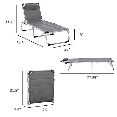 Outsunny Padded Patio Sun Lounge Chair Foldable Reclining Chaise Lounge with 5 Position Adjustable Backrest and Comfortable Pillow for Outdoor Garden Porch White