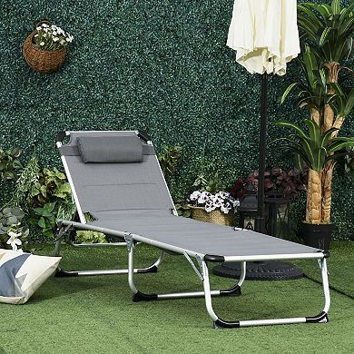 Folding Outdoor Relaxing Chaise Sun Bathing Chair W/ Comfortable Pillow, White