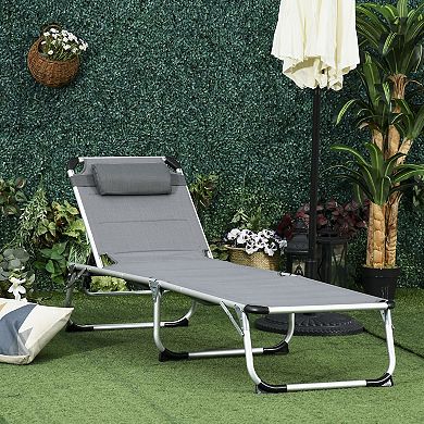 Outsunny Padded Patio Sun Lounge Chair Foldable Reclining Chaise Lounge with 5 Position Adjustable Backrest and Comfortable Pillow for Outdoor Garden Porch White