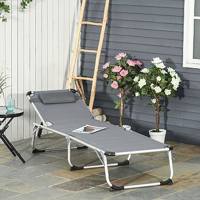 Folding Outdoor Relaxing Chaise Sun Bathing Chair W/ Comfortable Pillow, White