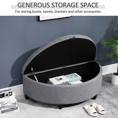 HOMCOM Half Moon Modern Luxurious Polyester Fabric Storage Ottoman Bench with Legs Lift Lid Thick Sponge Pad for Living Room Entryway or Bedroom Grey