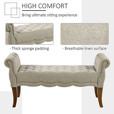 HOMCOM Half Moon Modern Luxurious Polyester Fabric Storage Ottoman Bench with Legs Lift Lid Thick Sponge Pad for Living Room Entryway or Bedroom Grey