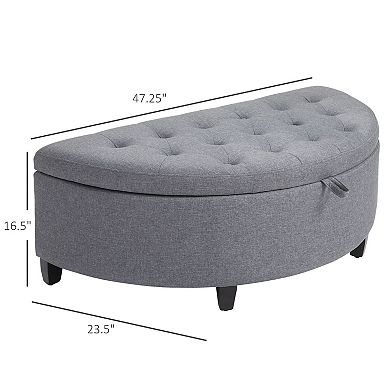 HOMCOM Half Moon Modern Luxurious Polyester Fabric Storage Ottoman Bench with Legs Lift Lid Thick Sponge Pad for Living Room Entryway or Bedroom Grey