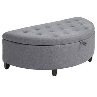 HOMCOM Half Moon Modern Luxurious Polyester Fabric Storage Ottoman Bench with Legs Lift Lid Thick Sponge Pad for Living Room Entryway or Bedroom White