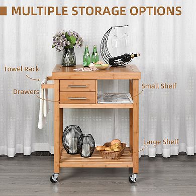 Indoor Distressed Moving Microwave Cart W/ 2 Storage Drawers Adjustable Shelves