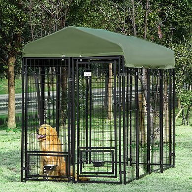 8' X 4' X 6' Outdoor Dog Shelter Kennel, Uv & Water Resistant Canopy, 2 Bowls