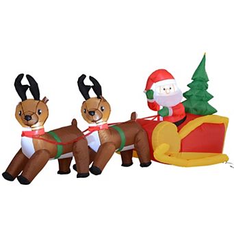 7' Self Inflating Santa Claus W/sleigh & Reindeer Scene, Hardware Included, 120v