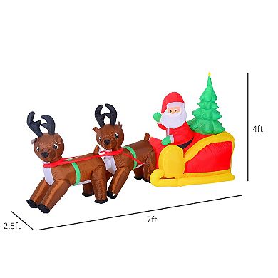 7' Self Inflating Santa Claus W/sleigh & Reindeer Scene, Hardware Included, 120v
