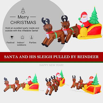 7' Self Inflating Santa Claus W/sleigh & Reindeer Scene, Hardware Included, 120v