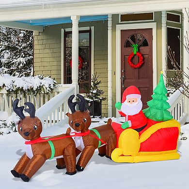 7' Self Inflating Santa Claus W/sleigh & Reindeer Scene, Hardware Included, 120v