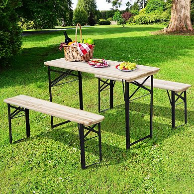 6 Ft 3 Piece Portable Camping Table Set For Backyard, Parties And Barbecues