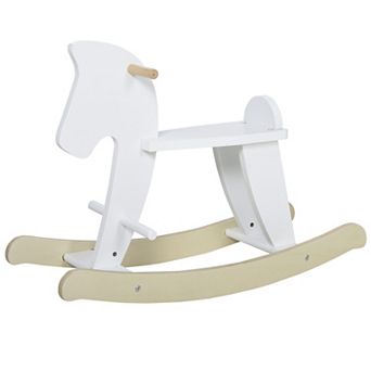 Qaba Wooden Rocking Horse Toddler Baby Ride on Toys for Kids 1 3 Years with Classic Design and Solid Workmanship White