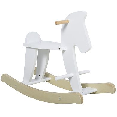 Qaba Wooden Rocking Horse Toddler Baby Ride on Toys for Kids 1 3 Years with Classic Design and Solid Workmanship White
