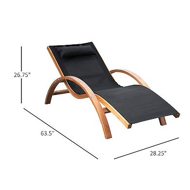 Patio Mesh Wood Recliner Chaise Lounge Chair Lounger W/ Cushion - Black