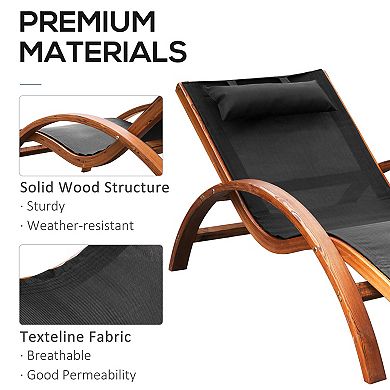 Patio Mesh Wood Recliner Chaise Lounge Chair Lounger W/ Cushion - Black