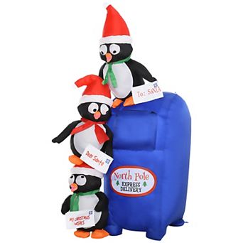 HOMCOM 6ft Christmas Inflatable North Pole Mailbox with Penguins Outdoor Blow Up Yard Decoration with LED Lights Display