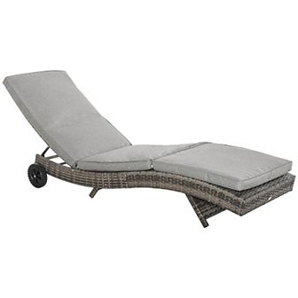 Outdoor Reclining Lounge Chair, Pe Wicker, Rolling Wheels, Patio, Mixed Gray