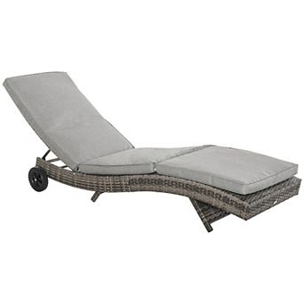 Outsunny Outdoor Reclining Lounge Chair, PE Wicker, Rolling Wheels, Mixed