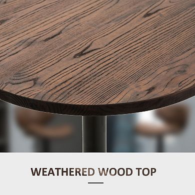 HOMCOM 41inchH Rustic Industrial Metal Elm Wood Top Bar Height Standing Pub Table