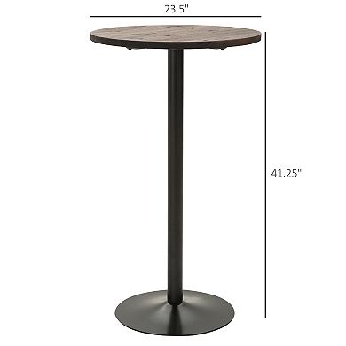 HOMCOM 41inchH Rustic Industrial Metal Elm Wood Top Bar Height Standing Pub Table