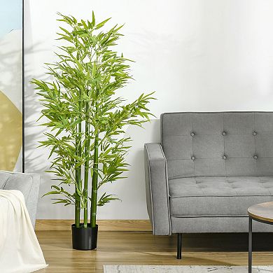 5' Artificial Bamboo Tree Indoor Potted Decorative Realistic Fake Plant Leaves