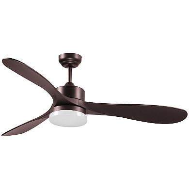 52" Reversible Ceiling Fan W/ White Led Light & Remote Control Bedroom Brown