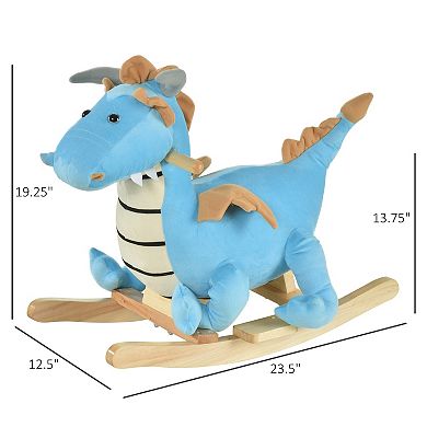 Qaba Kids Plush Ride On Rocking Horse Toy Dinosaur Ride Rocking Chair with Realistic Sounds for18 36 Months Blue