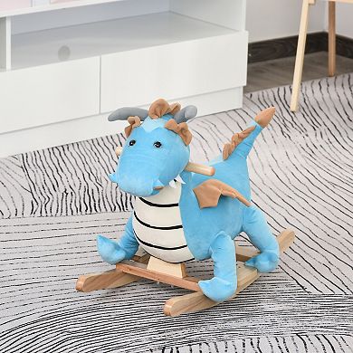 Qaba Kids Plush Ride On Rocking Horse Toy Dinosaur Ride Rocking Chair with Realistic Sounds for18 36 Months Blue