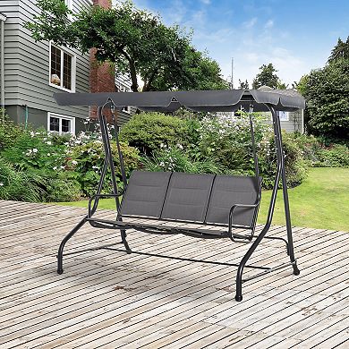 3-seat Outdoor Backyard Swing Chair Patio Bench Adjustable Canopy Padded