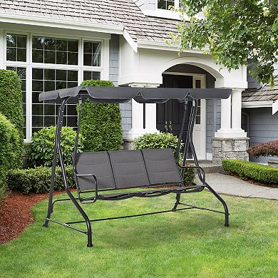 3-seat Outdoor Backyard Swing Chair Patio Bench Adjustable Canopy Padded