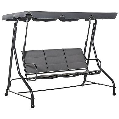3-seat Outdoor Backyard Swing Chair Patio Bench Adjustable Canopy Padded