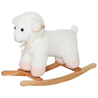 Qaba Lamb Rocking Horse Sheep Nursery Stuffed Animal Ride On Rocker for Kids Wooden Plush White