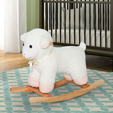 Qaba Lamb Rocking Horse Sheep Nursery Stuffed Animal Ride On Rocker for Kids Wooden Plush White