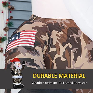 HOMCOM 8ft Lighted Display Camo Santa Claus Inflatable Yard Décor