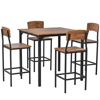 5 pc Contemporary Wooden Dinner Combination Furniture Square Flat Seating